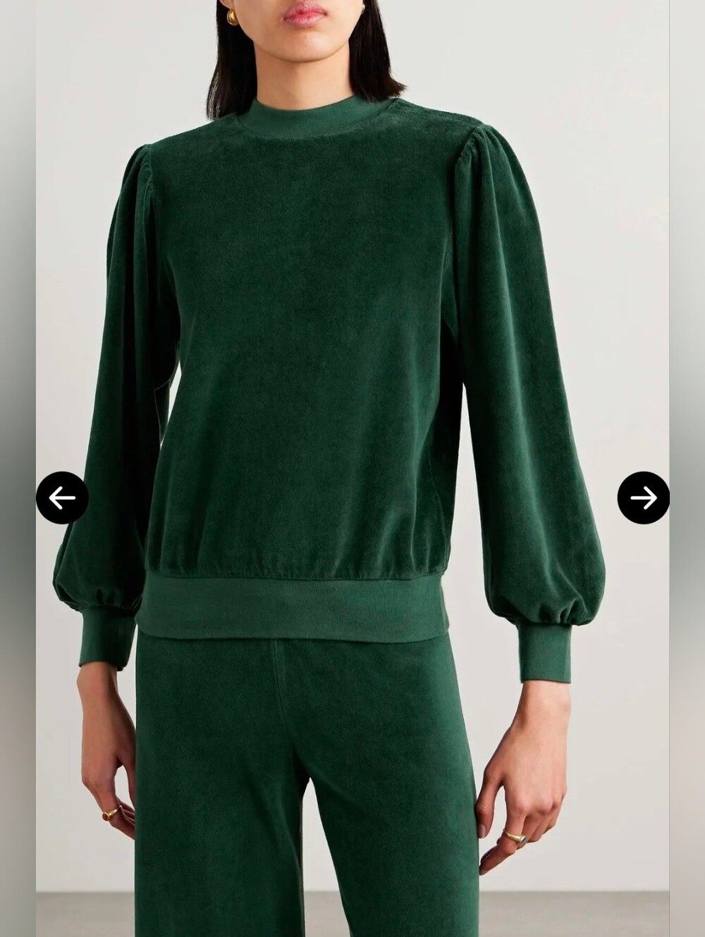 NWT Suzie Kondi Perissa Velour Puff Sleeve Top in Basil Green